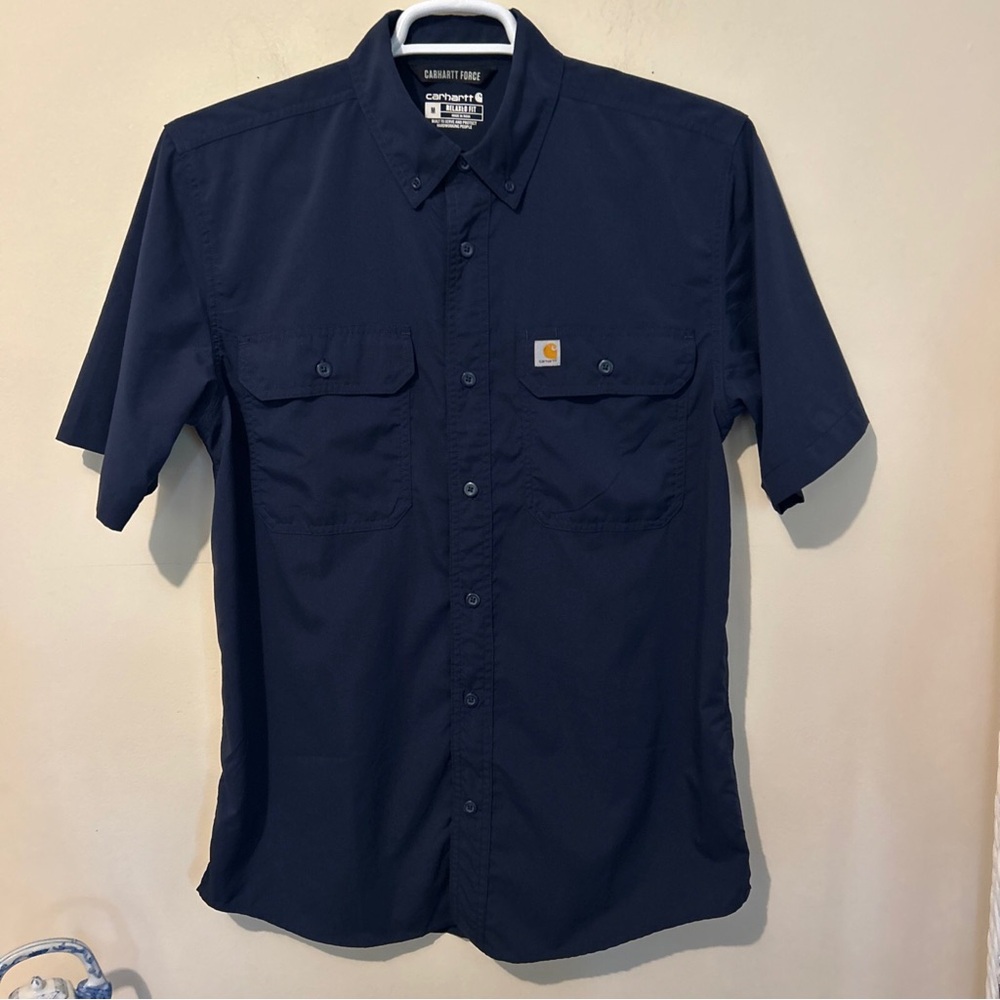 Carhartt Force Shirt Men’s Medium Navy Blue Short Sleeve Wicking Fast Dry Relax